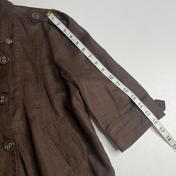 Mandarin Blue Linen Double-Breasted Tab Shoulder Collared‎ Neckline Coat Medium - Picture 11 of 12